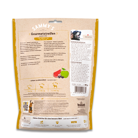 Бош Лакомство Sammy's Полоски с курицей и ягненком -> смотреть большое фото Bosch Sammy's gourmet strips chicken & lamb - Лакомства для собак